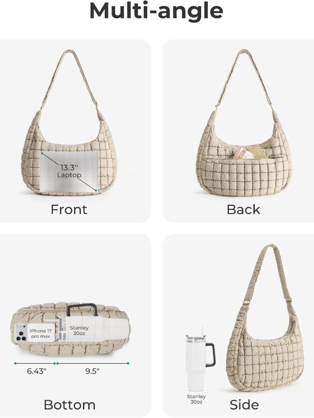 Quilted Crossbody Bags for Women, Travel Purses Hobo Shoulder Bag | Fits 12.9" i - Picture 5 of 9